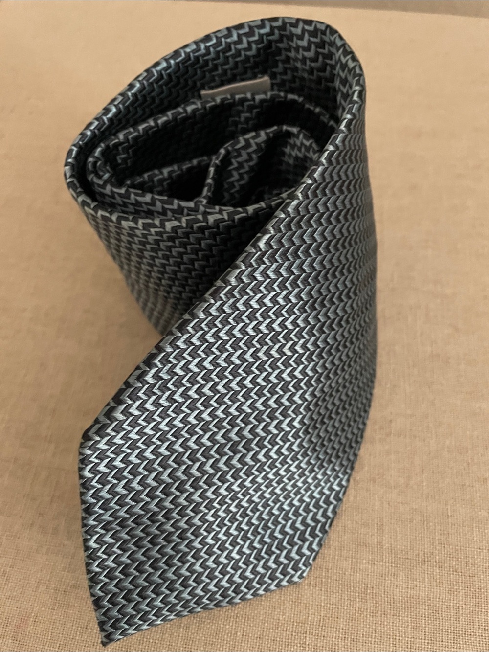 Harrods Navy/Light Blue Chevron-Pattern Silk Tie